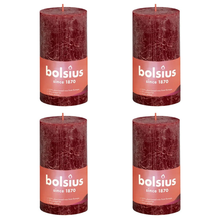 Bolsius Rustika blockljus 4-pack 130x68 mm sammetsröd