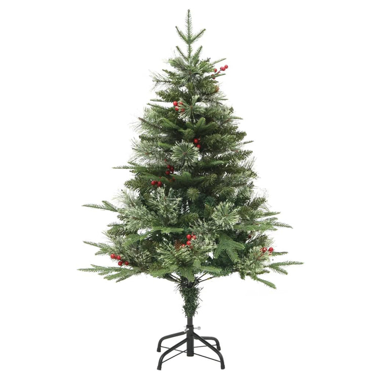 Belyst julgran med kottar grön 120 cm PVC&PE