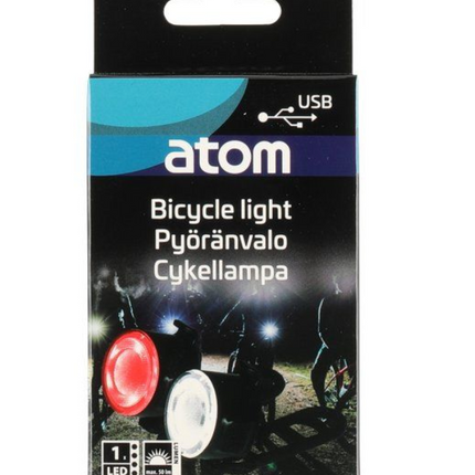 Atom Front- og baklys til sykkel oppladbar