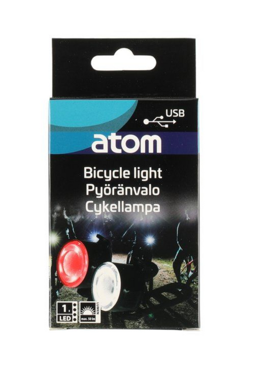 Atom Front- og baklys til sykkel oppladbar