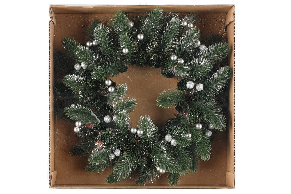 Winteria julekrans med sølvperler 38 cm